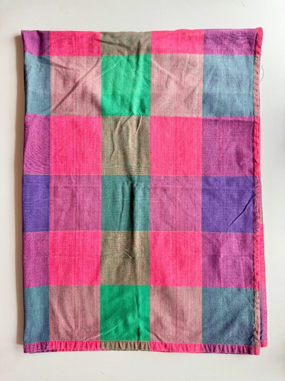 Vintage DANSK Ritva Puotila Bright Pink Purple Jumbo Check 42" x 63" Tablecloth
